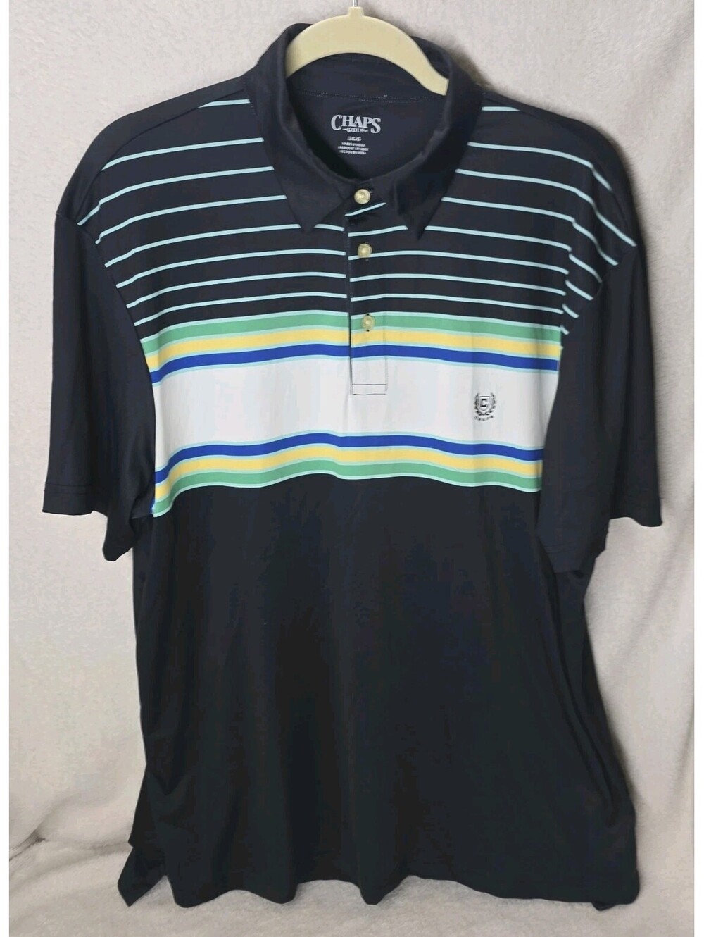 Chaps Golf Men's Large Performance Short Sleeve Polo Shirt Black Preppy